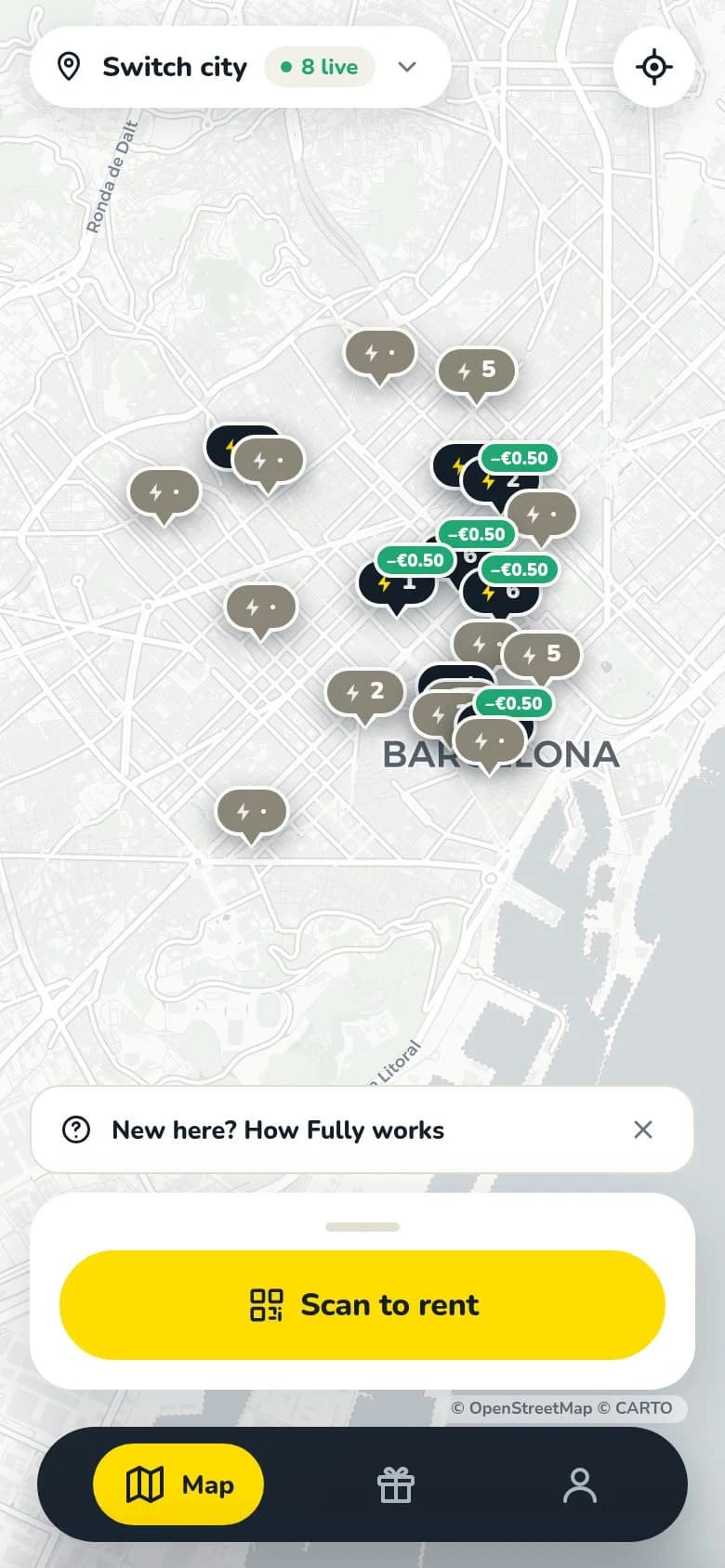 The Fully web app: live map of power bank stations in Barcelona